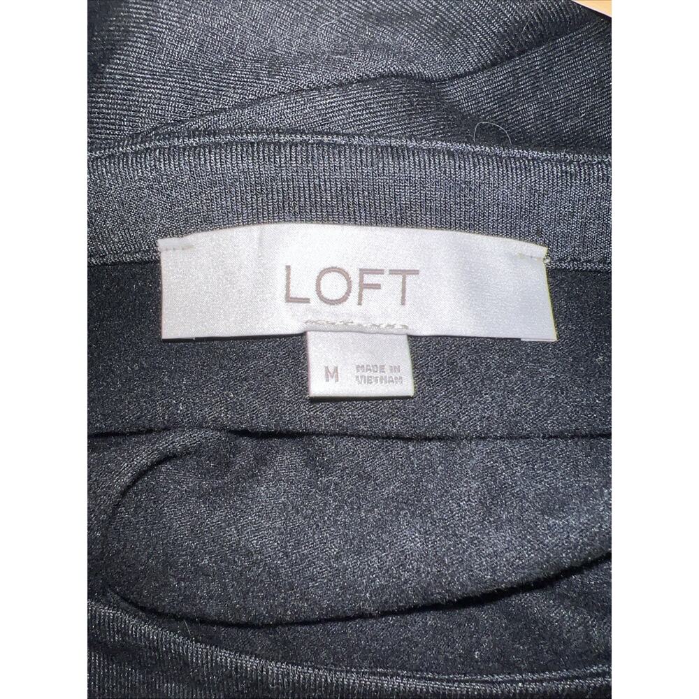 LOFT Women's Size M Solid Black Stretch Knit LS Tie Waist Dress Work Fancy - Picture 5 of 5